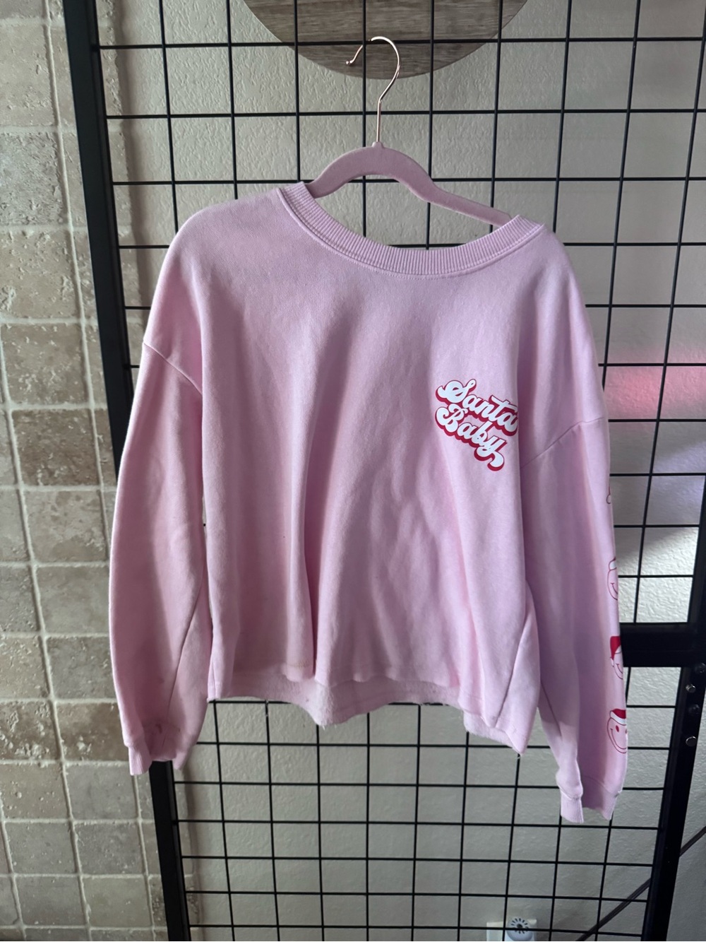 Art Class Santa Baby Cropped Sweatshirt Size Lg 10/12 Excellent Pink